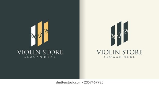 Violin orchestra violin music silhouette logo vector icon design. Shop with Various Musical Instruments