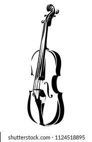 violin outline - black and white stringed musical instrument vector design