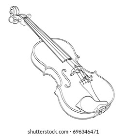 violin outline drawing on white. hand drawn contour line of wooden musical instrument