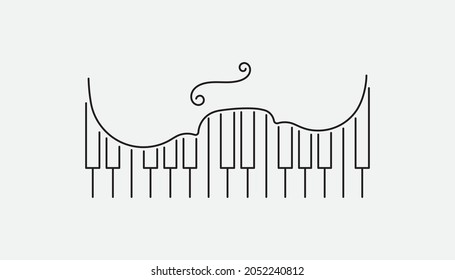 Violin and piano keyboard keys design element, icon, symbol. Line design, editable strokes. Vector illustration, EPS 10