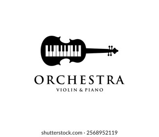 Violin Piano Orchestra Classical Music Instrumental Musical Symphony Vector Logo Design Illustration