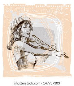 Violin player - An hand drawn illustration (sketch) converted into vector picture.