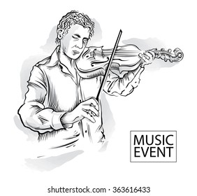 Violin Player Sketch Art (Vector Art)