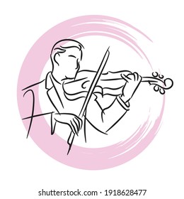 violin player vector line illustration