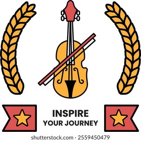 A violin is shown with a bow and a ribbon that says Inspire Your Journey