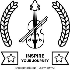 A violin is shown with a bow and a ribbon that says Inspire Your Journey