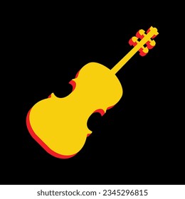 Violin sign illustration. 3D Extruded Yellow Icon with Red Sides a Black background. Illustration.