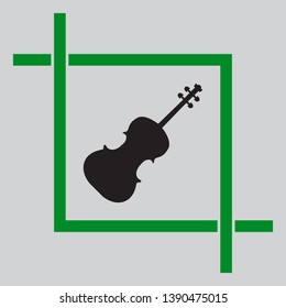 Violin sign illustration. Black icon inside green crop tool at light gray background