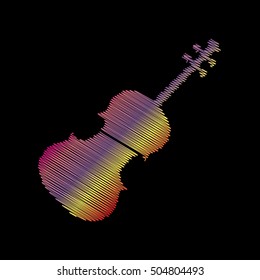 Violin sign illustration. Coloful chalk effect on black backgound.