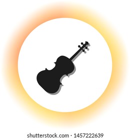 Violin sign illustration. Dark icon with shadow on the glowing circle button. Illustration.