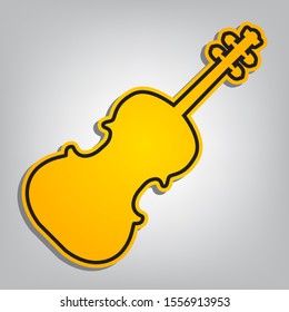 Violin sign illustration. Flat orange icon with overlapping linear black icon with gray shadow at whitish background. Illustration.