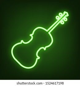 Violin sign illustration. Green neon icon in the dark. Blurred lightening. Illustration.