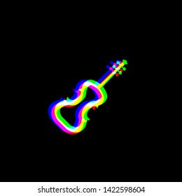 Violin sign illustration. Red, green and blue unfocused contour icon at black background. Illustration.