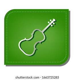 Violin sign illustration. Silver gradient line icon with dark green shadow at ecological patched green leaf. Illustration.