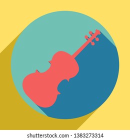 Violin sign illustration. Sunset orange icon with llapis lazuli shadow inside medium aquamarine circle with different goldenrod shadow at royal yellow background.