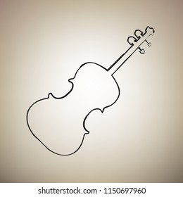 Violin sign illustration. Vector. Brush drawed black icon at light brown background.