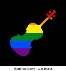 Violin sign illustration. Vector. Icon with colors of LGBT flag at black background.