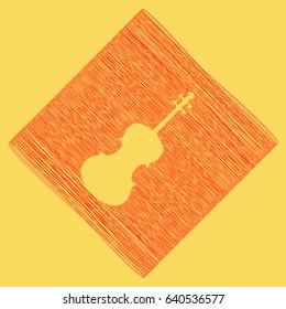Violin sign illustration. Vector. Red scribble icon obtained as a result of subtraction rhomb and path. Royal yellow background.