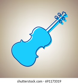 Violin sign illustration. Vector. Sky blue icon with blue contour on beige background.