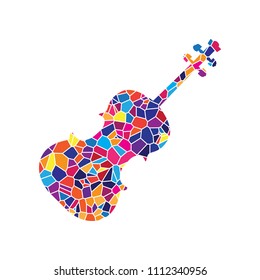Violin sign illustration. Vector. Stained glass icon on white background. Colorful polygons. Isolated.