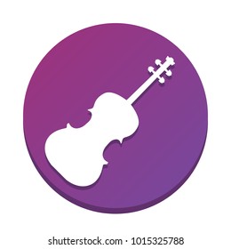 Violin sign illustration. Vector. White icon with flat shadow on purpureus circle at white background. Isolated.