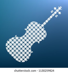 Violin sign illustration. Vector. White textured icon at lapis lazuli gradient background.