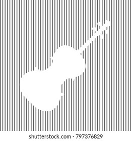 Violin sign illustration. Vector. White icon on grayish striped background. Optical illusion.