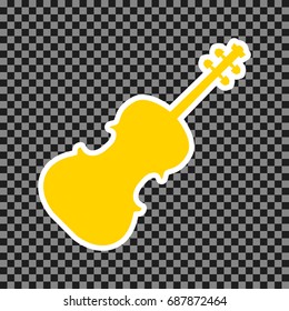 Violin sign illustration. Vector. Yellow icon with white contour on dark transparent background.