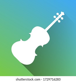 Violin sign illustration. White Icon with gray dropped limitless shadow on green to blue background. Illustration.