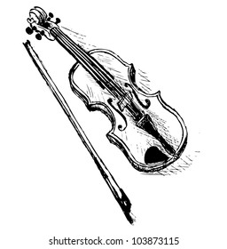 violin sketch illustration, vector background