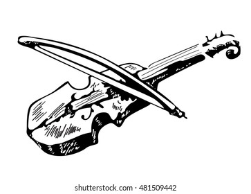 Violin sketch isolated on white background, hand drawn illustration
