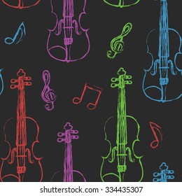 Violin sketch seamless pattern