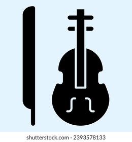 Violin solid icon. Classic musician instrument with bow stick. Wedding asset vector design concept, glyph style pictogram on white background, use for web and app. Eps 10