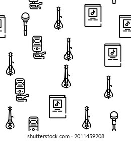 Violin String Musical Instrument Vector Seamless Pattern Thin Line Illustration