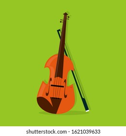 a violin that stands and rests on a stick that is behind