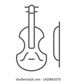 Violin thin line icon, music and instrument, cello sign, vector graphics, a linear pattern on a white background, eps 10.