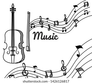 violin with treble clef and quaver with beam notes