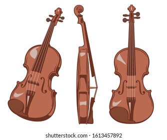 Violin from various directions. Vector illustration.