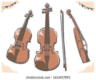 Violin from various directions. Vector illustration.