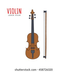 Violin vector illustration hand drawn doodle isolated. Musical instrument sketch. Music icon.