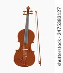 Violin vector illustration isolated on white background. Musical instruments, set of icons. Violin classical stringed wooden musical instrument vector illustration.

