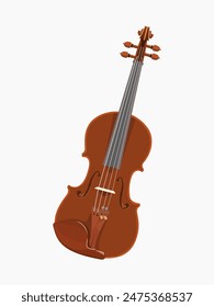 Ilustración vectorial de violín aislada sobre fondo blanco. Instrumentos musicales, conjunto de iconos. Ilustración vectorial clásica de instrumentos musicales de madera con cuerdas.