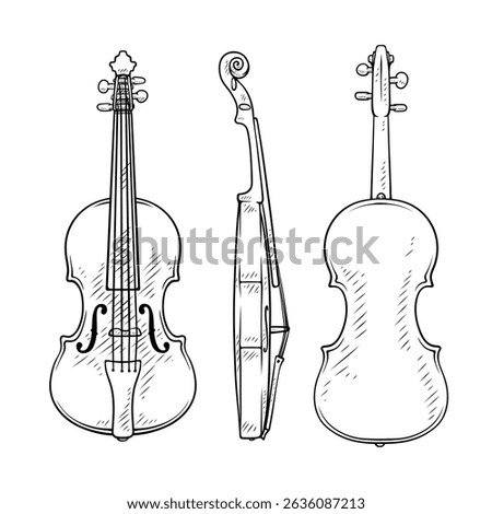 violin vector line art drawing illustration set collection