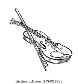 violin vector line art hand drawn illustration