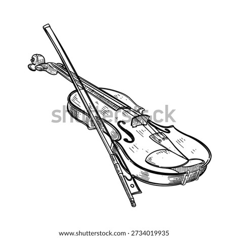 violin vector line art hand drawn illustration
