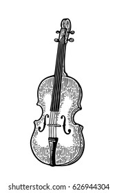 Violin. Vector vintage black engraving illustration for poster, web. Isolated on white background.