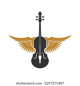 Violin Viola Fiddle Cello bass Contrabass music instrument silhouette logo design inspiration