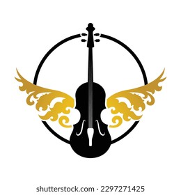 Violin Viola Fiddle Cello bass Contrabass music instrument silhouette logo design inspiration