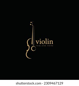 Violin viola fiddle cello instrument gold logo design