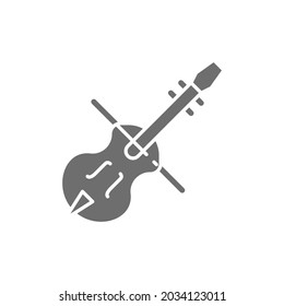 Violin, violoncello, cello, string musical instrument grey icon.